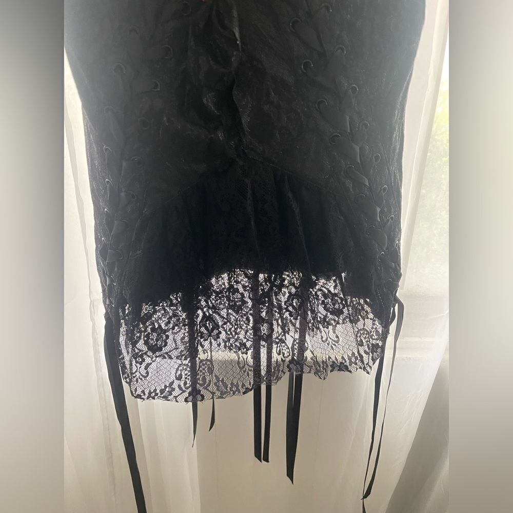 Lip Service Vintage Black Lace and Pleather PVC Corset Pencil Skirt - Picture 6 of 7